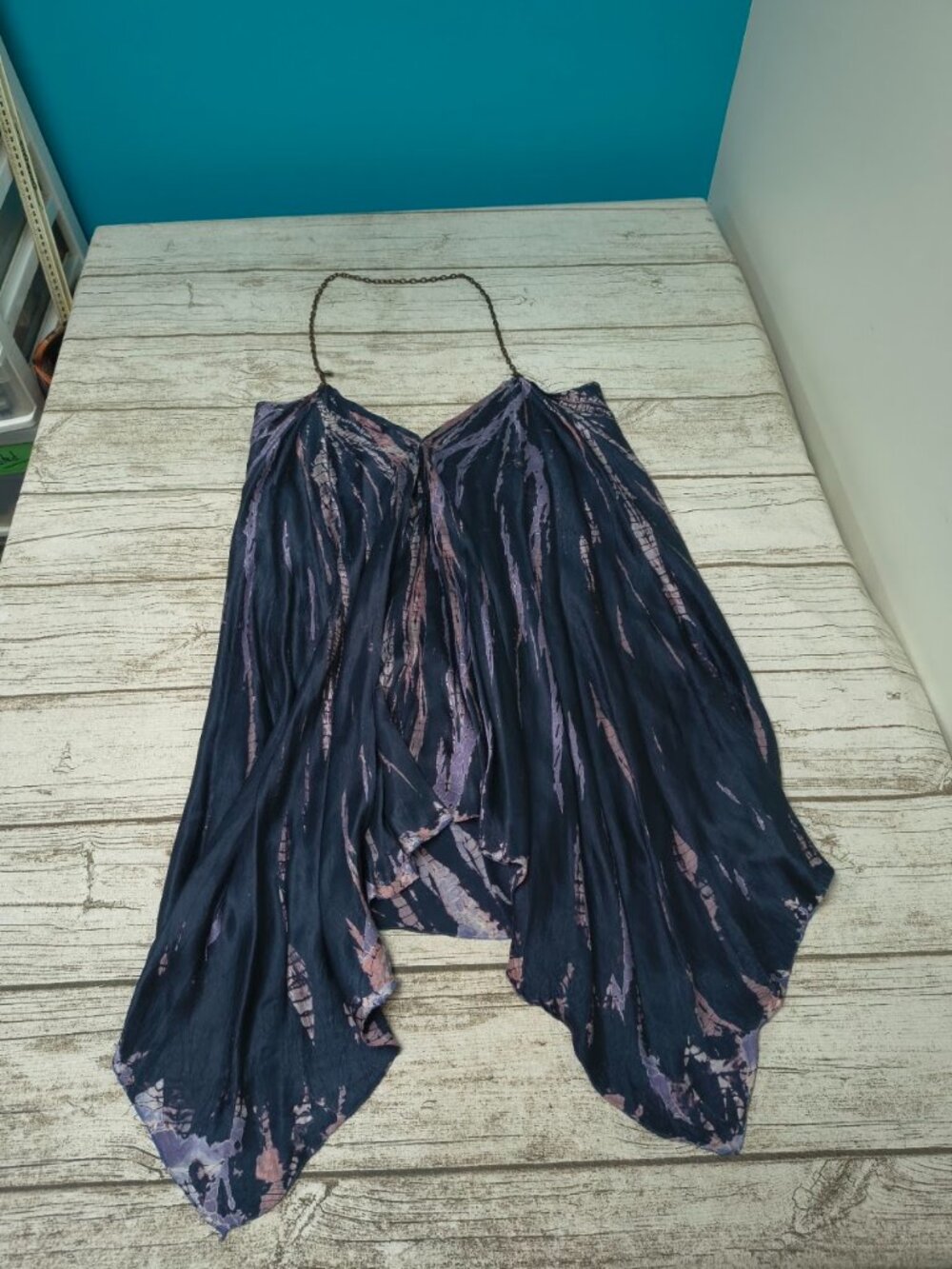 Lotta Stensson Navy Purple Tie Dye Handkerchief Halter Dress 100% Silk S